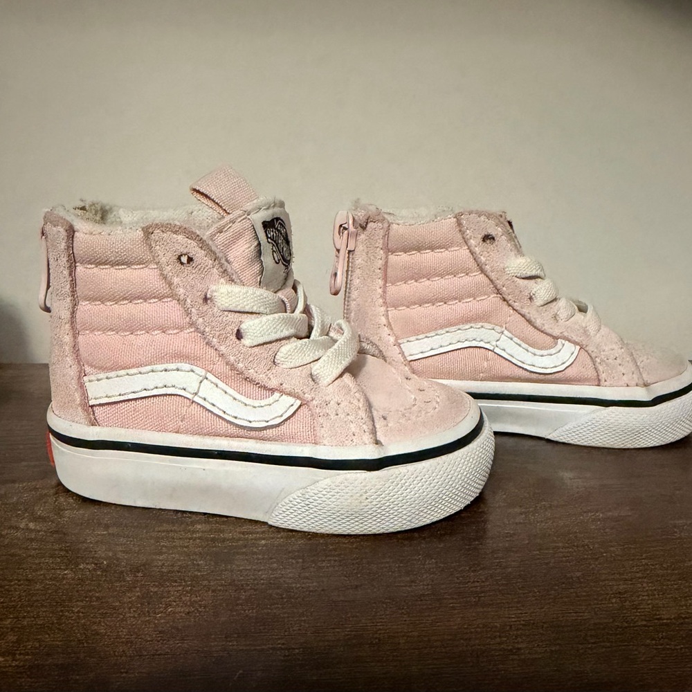 Vans light pink hi-top with zipper back. Size 2 infant/toddler